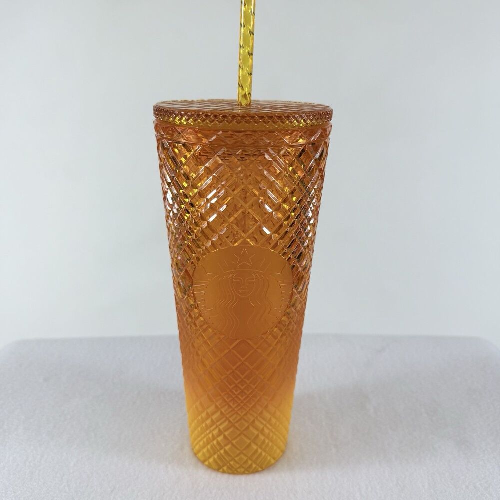 Starbucks Cold Cup Tumbler Mango Ombre Jeweled Summer 2022 Mermaid 24 Oz Venti